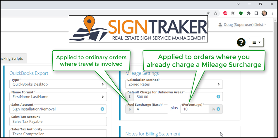 SignTraker Flexible Fuel Surcharge
